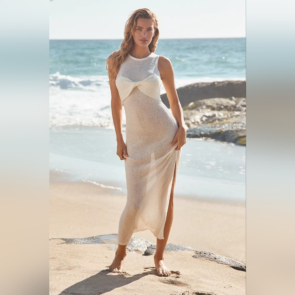 Anthropologie Sunday in Brooklyn Sheer Twist-Front Maxi Dress Off White